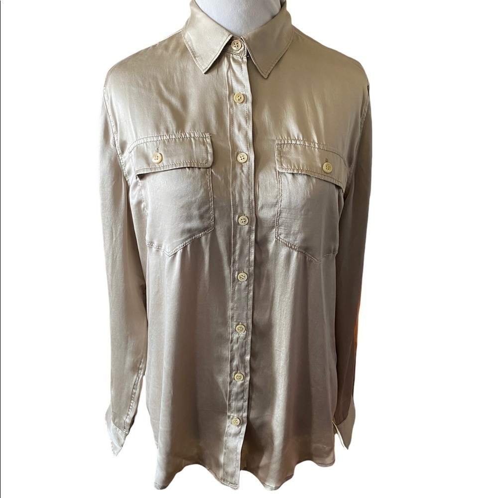 JCrew Silk Button Up Shirt Champagne SZ 4